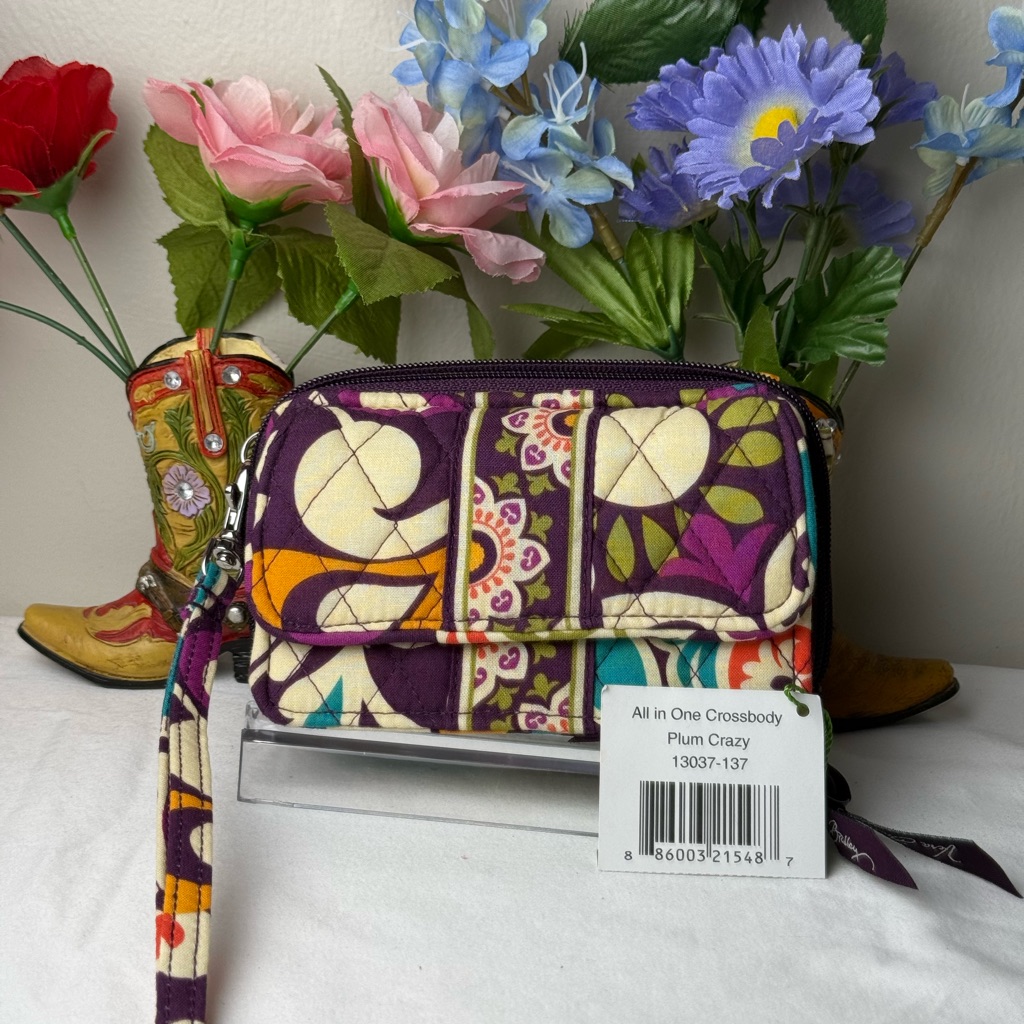 Nwt Vera Bradley Plum Crazy All-In-One Crossbody Wallet Purse Read Description